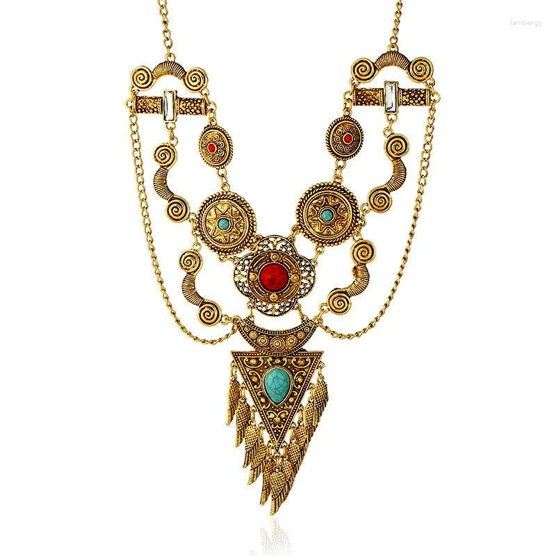 Choker vintage etnisk zigenare stam antik guldfärg lång uttalande stor chorker halsband krage för kvinnor fest gåva