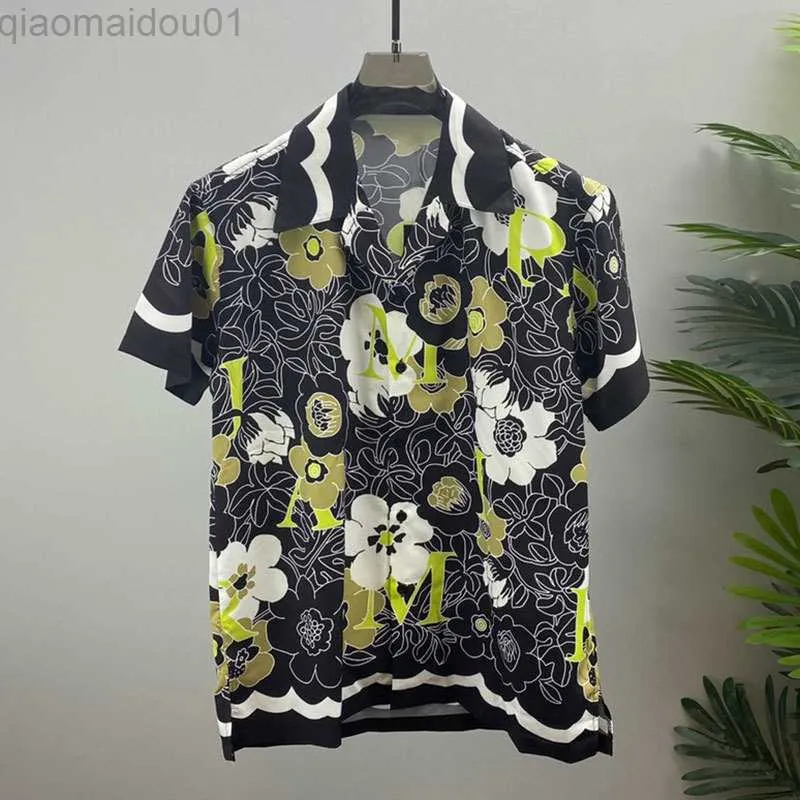 Męskie koszule 2022 Kwiata kwiatowa koszula krótkie rękaw Casual Men Shirt Streetwear Summer Camisa Fashion Masculina Chińska koszula Moda Hombre Black L230721