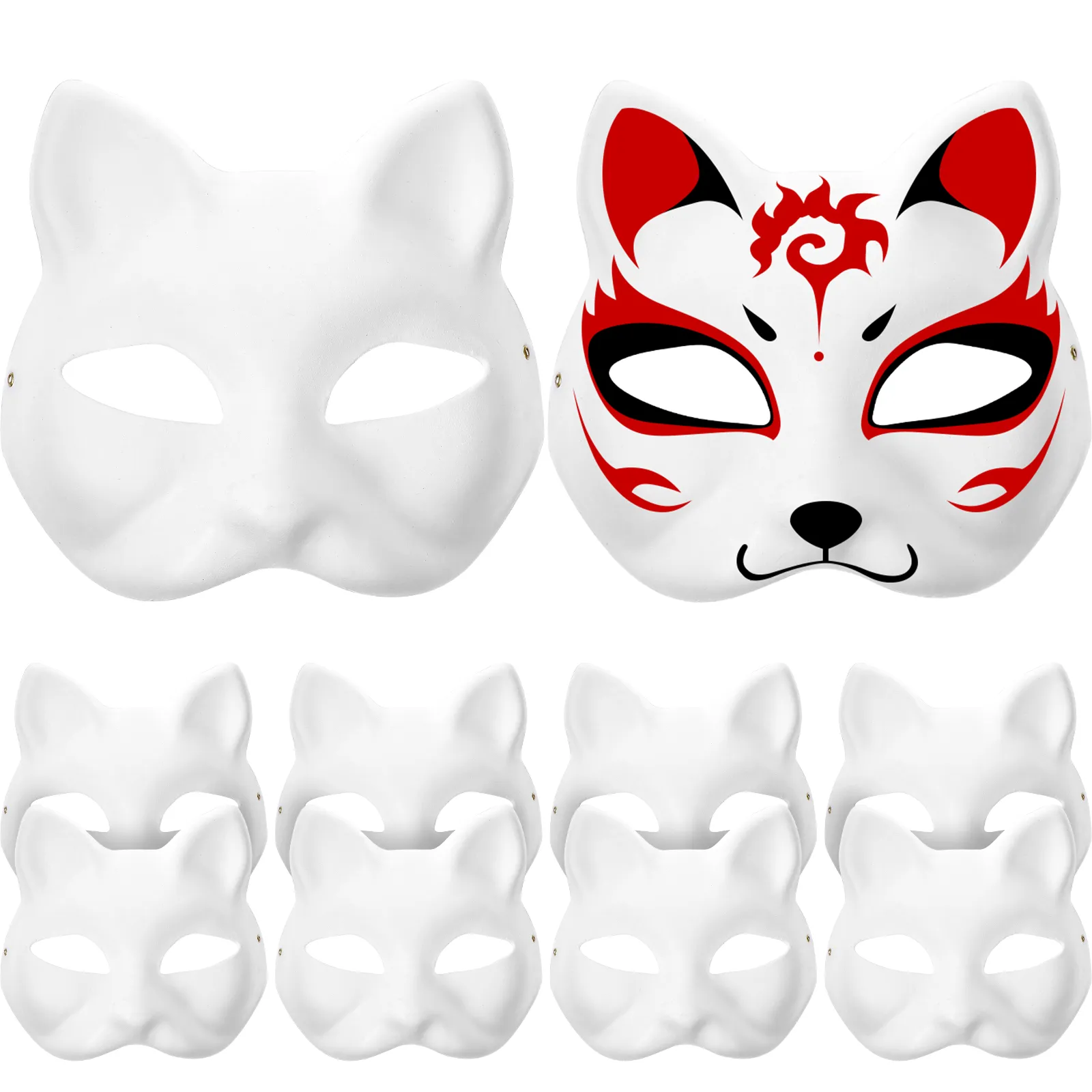 10 pezzi Maschere per gatti Carta bianca Maschere dipinte a mano in bianco Maschere per costumi in maschera di Halloween Accessori per cosplay