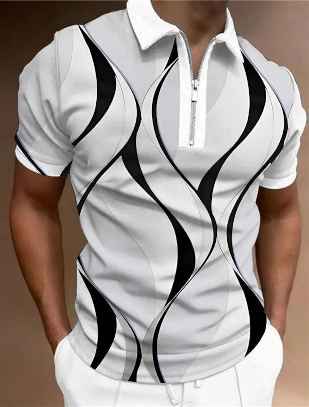 Herenpolo's Herenpolo met rits Reverspoloshirt Golfshirts Grafische prints Geometrie Lineair Turndown Korte mouwen Rits Kleding Tops Designer 230720