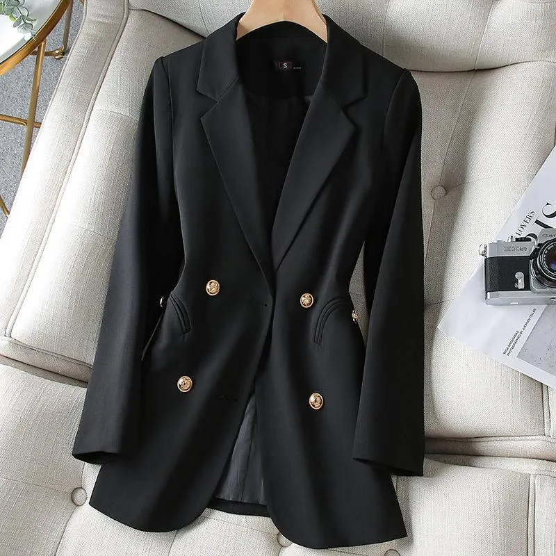 Trajes de mujer Traje de moda Blazer de mujer 2023 Blazers de manga larga Chaqueta corta delgada de primavera y otoño Abrigo de mujer Negro OAIRED