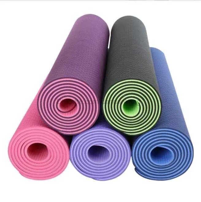 Hochwertige Bio-Yoga-Pilates-Matte, umweltfreundlich, langlebig, zweifarbig, 6 mm TPE, rutschfest, Yoga-Übungsmatten, zusammenklappbar, für Reisen, Schlafen, Ruhepolster