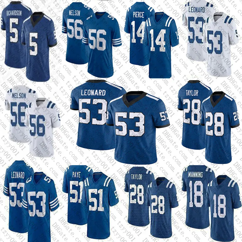 Anthony Richardson Jonathan Taylor maillots de football personnalisés Darius Leonard Stephon Gilmore Kenny Moore Alec Pierce DeForest Buckner Quenton Nelson Grover Stewart