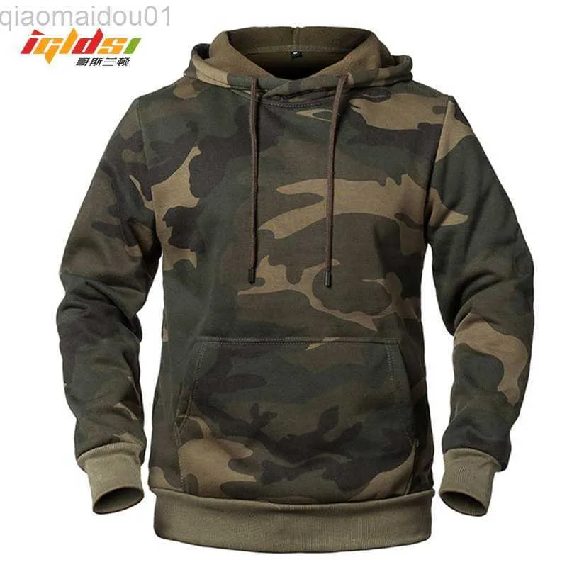 Men's Jackets Camouflage Hoodies Men's Fashion Sweatshirt Male Camo Hooded Hip Autumn Winter Military Hoodie Men's Fleece Coats US/EUR Size L230721