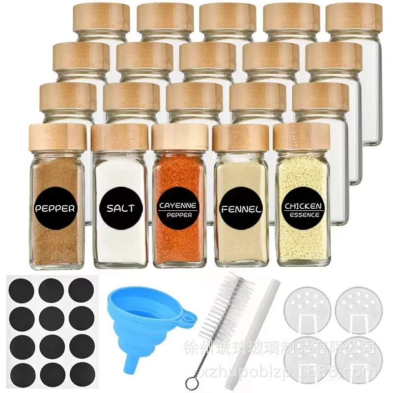 Storage Bottles Jars 40oz square seasoning jar pepper seasoning bottle 24 sets pepper powder bottle 120ml bamboo glass seasoning jar 230720