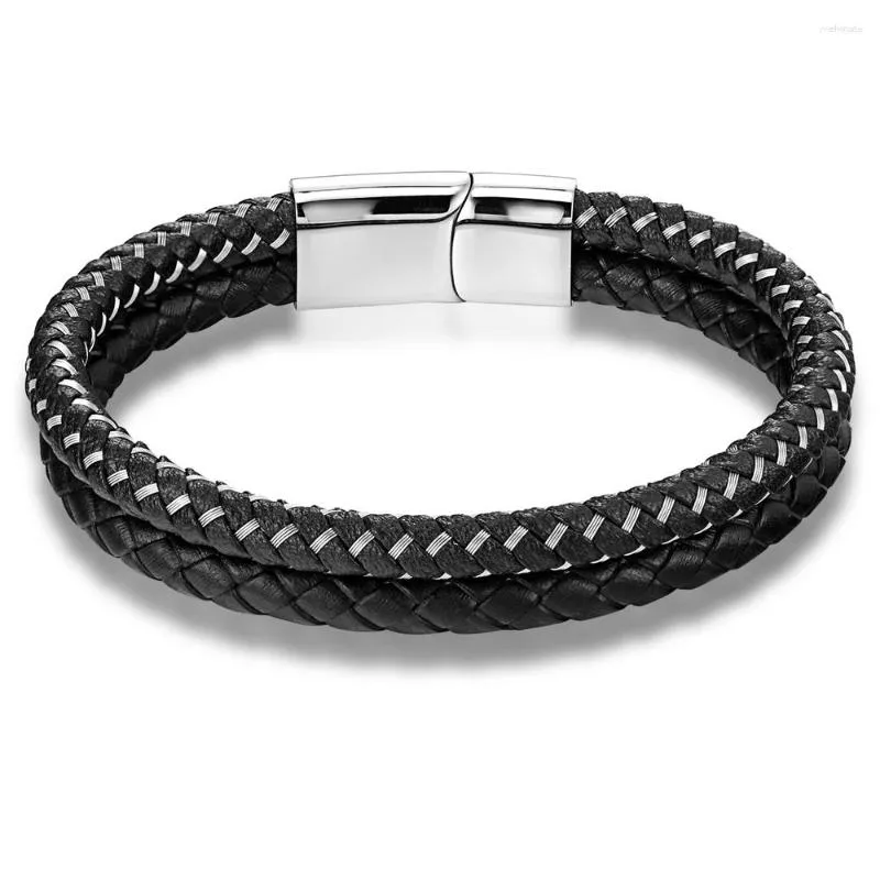 Шармовые браслеты Tyo Fashion Brained Leather Double Layer Bracelet Bracelet из нержавеющей стали аксессуары для заклинания украшения на день рождения подарок