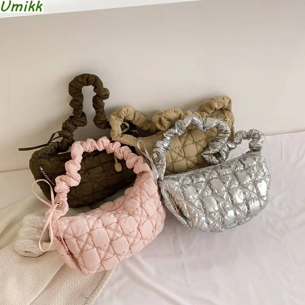 Sac à Bandoulière Matelassé à Carreaux De Couleur Unie Pour Femme - Grande Capacité - Avec Fermeture éclair - Pour L'école, Bleu, Taille Unique