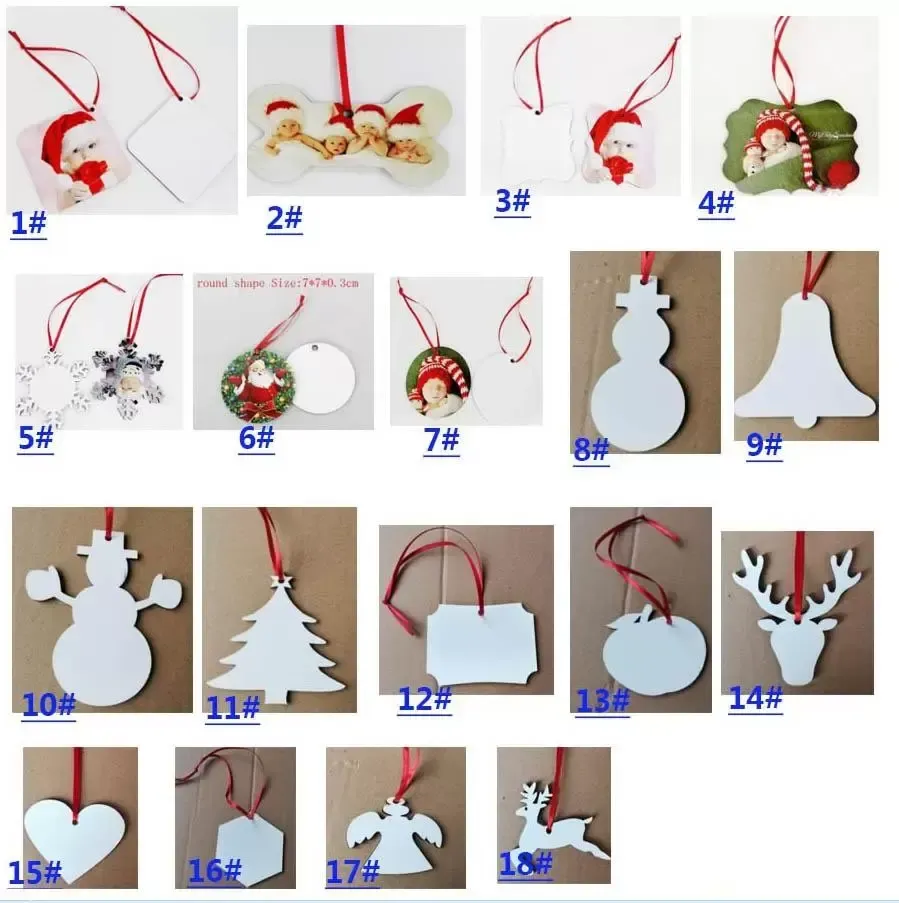18 Styles Sublimation Mdf Christmas Ornaments Decorations Round Square Shape Decorations Hot Transfer Printing Blank Consumable FY4266