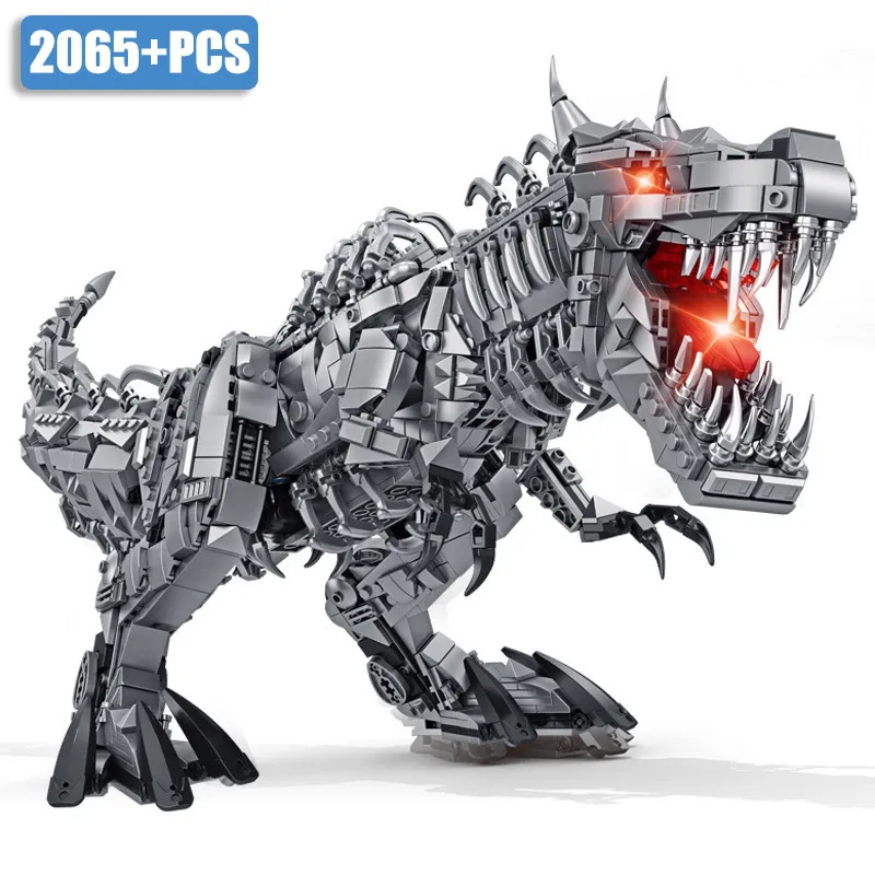 Action Toy Figures Jurassic Dinosaur World Stor mekanisk Tyrannosaurus Rex Building Blocks T Rex Model With Lights Bricks Toys for Children Gift 230721