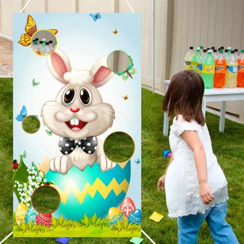 Banner Flags 1Pc Easter Toss Game Flag Giorno di Pasqua Rabbit Toss Flag Bunny Tema Banner Bean Bag Toss Banner Giocattolo per bambini 230720