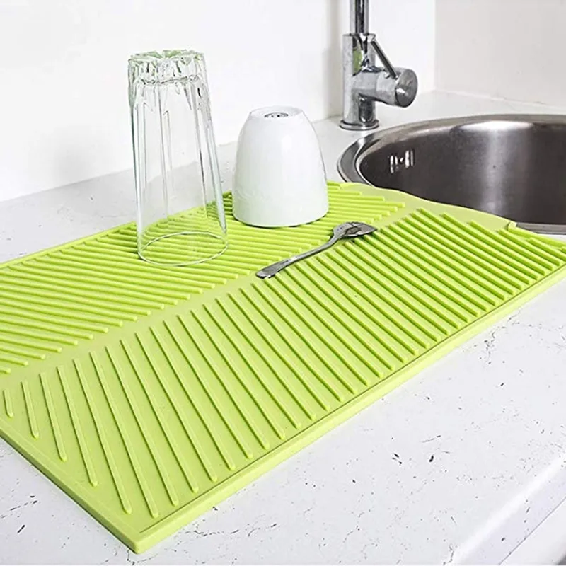 Mats Pads Drain Mat Kitchen Silicone Scolapiatti Mats Large Sink Drying Worktop Organizer Tappetino per asciugare i piatti Stoviglie 230720