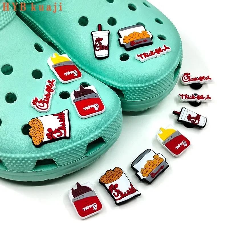 HYBkuaji personalizado chick fil a logo amuletos para zapatos al por mayor decoraciones para zapatos hebillas de pvc para zapatos