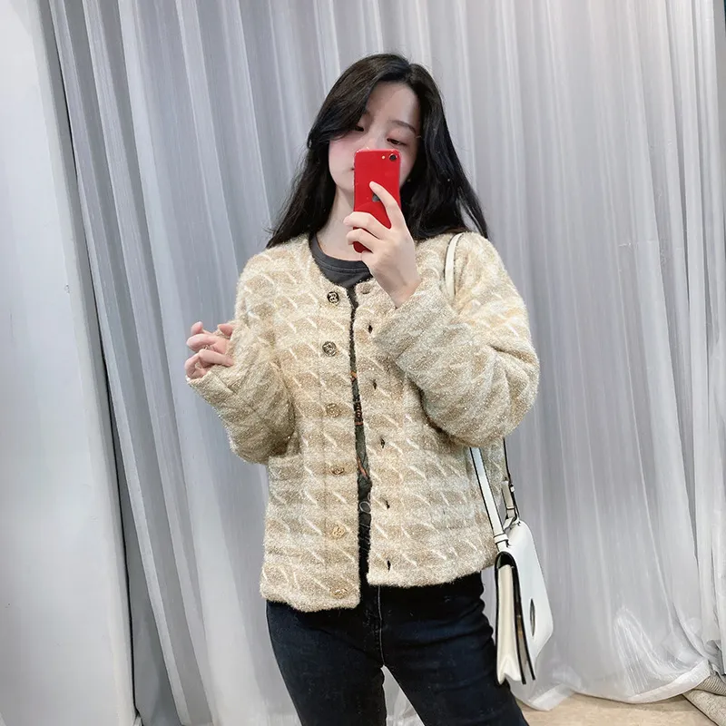 Women's Jackets Authentic sandro Women's Gold Sequined Tweed Knit Cardigan