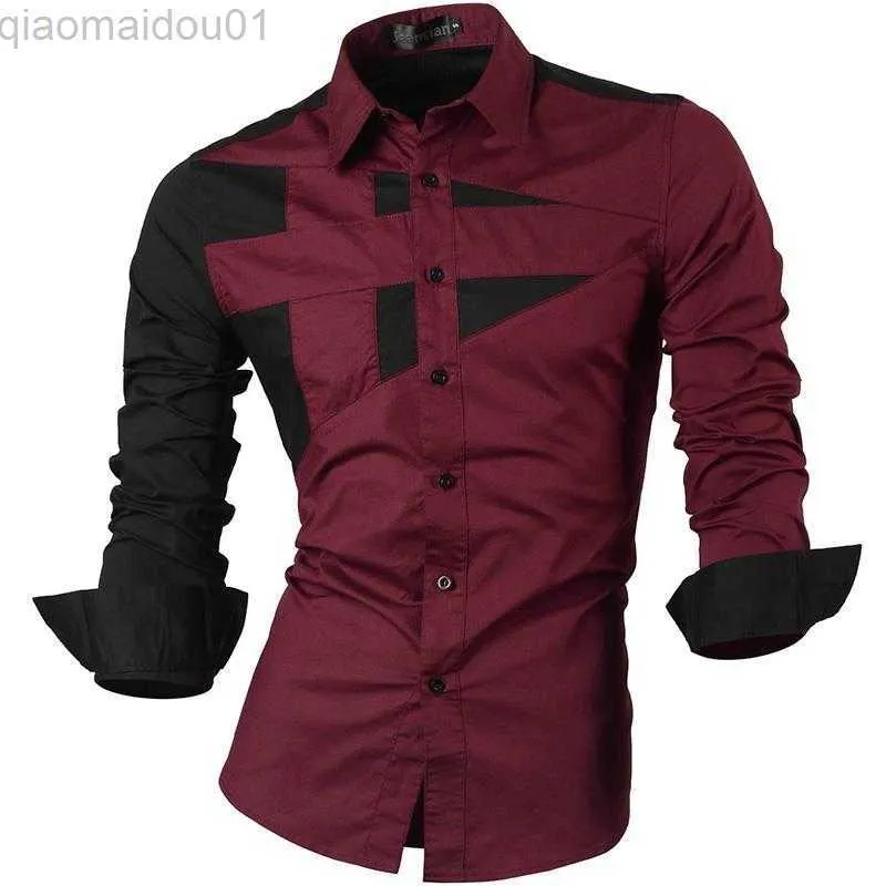 Men's Casual Shirts Jeansian Men's Dress Shirts Casual Stylish Long Sleeve Designer Button Down 8397 WineRed L230721