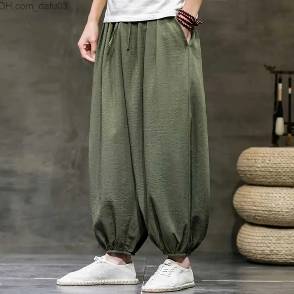 Mäns byxor harajuku Men's Harem Pants 2023 Men Summer Cotton Linen Jogging Pants Men's Retro Chinese Style Sweat Pants Fashion Size S-3XL Z230721