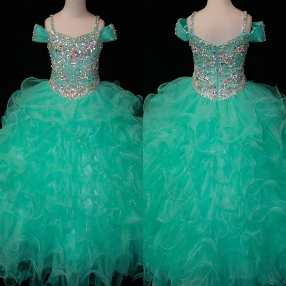 Kristallen Mint Groene Bloem Meisjes Jurken Lange Meisje Pageant Peuter Kinderen Voor Meisje Baby Goedkope Glitz Communie Prom B186Y