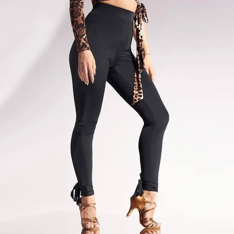 Sahne Giyim Latin Dans Pantolon Kadın Yüksek Bel Sıkı Sık Siyah Taytlar Rumba Balo Salonu Cha Giysileri Yetişkin Uygulama JL5417