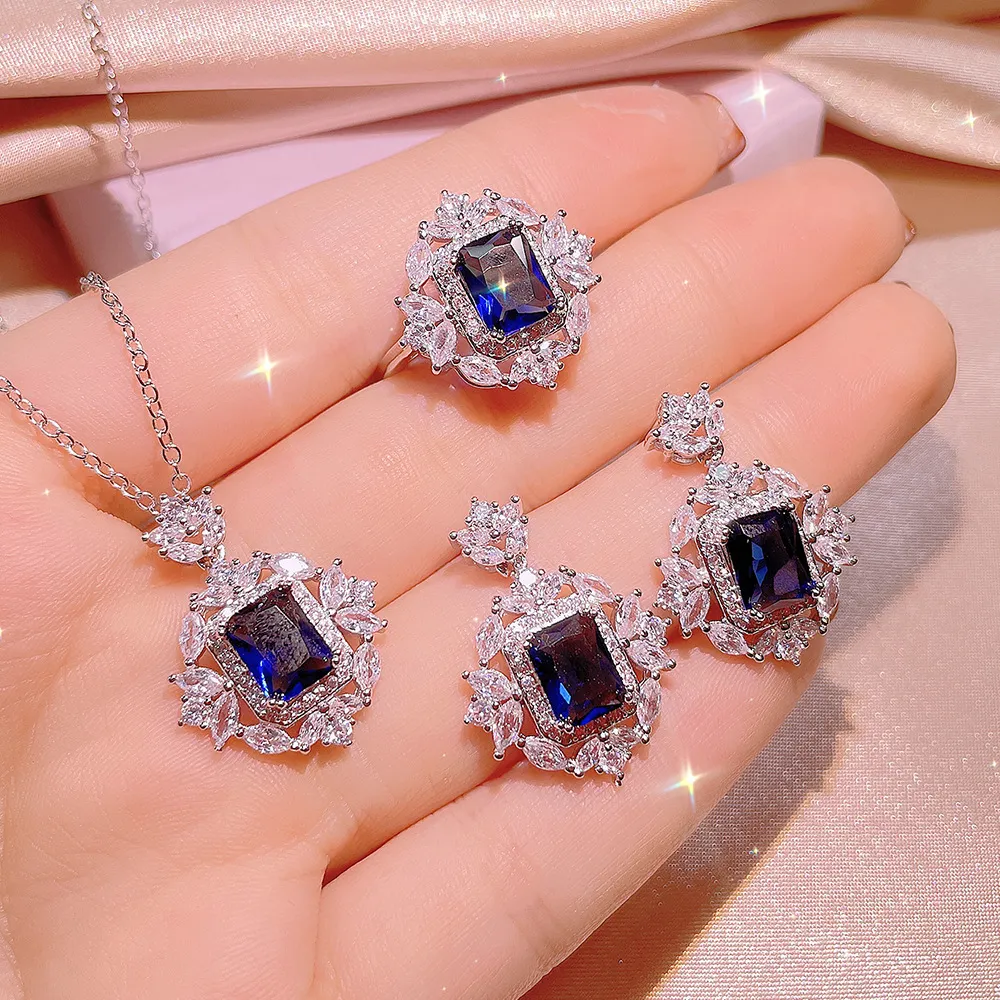 Colorful treasure necklace female imitation Emerald pendant Emerald ring three piece jewelry set