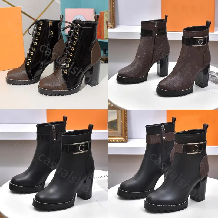 Stivaletti firmati Donna Autunno inverno Scarpe da donna con tacco grosso Desert Boot vera pelle con cerniera lettera Stringate Moda donna con tacco Tacchi taglia 35-42 Con scatola