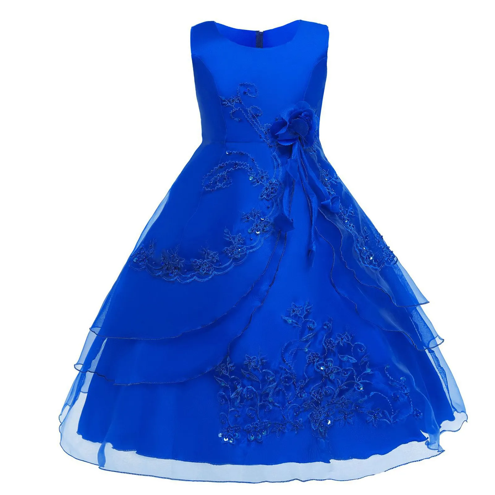 Kleider für kleine/große Mädchen, bestickte Perlen, 3D-Blumenform, Prinzessin-Abendkleid für Babys mit Petticoat für die Geburtstagsfeier