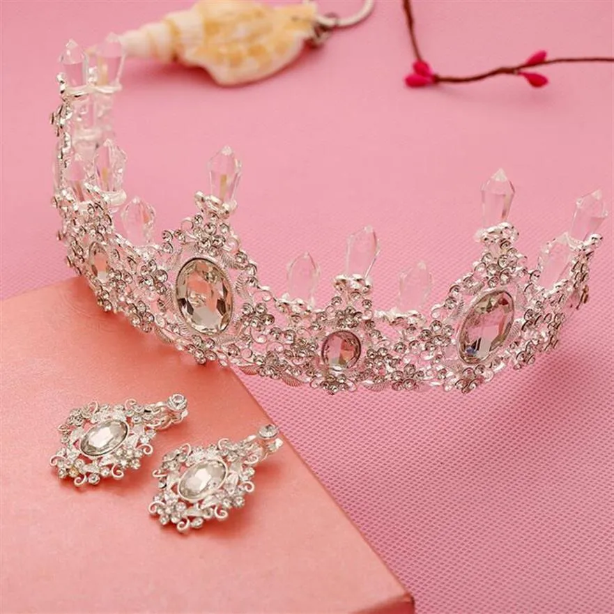 Mode fleurs cristal nouveaux cristaux mariage bijoux de mariée ensemble robe accessoires 2 pièces strass sans cou et boucles d'oreilles300O