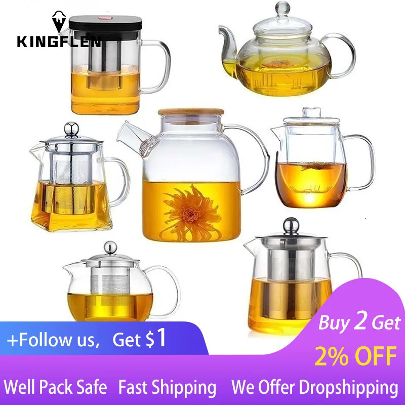Water Bottles Drop Heat Resistant Glass Teapot Various Styles Of selling Tea Sets Clear Kettle Flower Puer Infuser Pot 230721