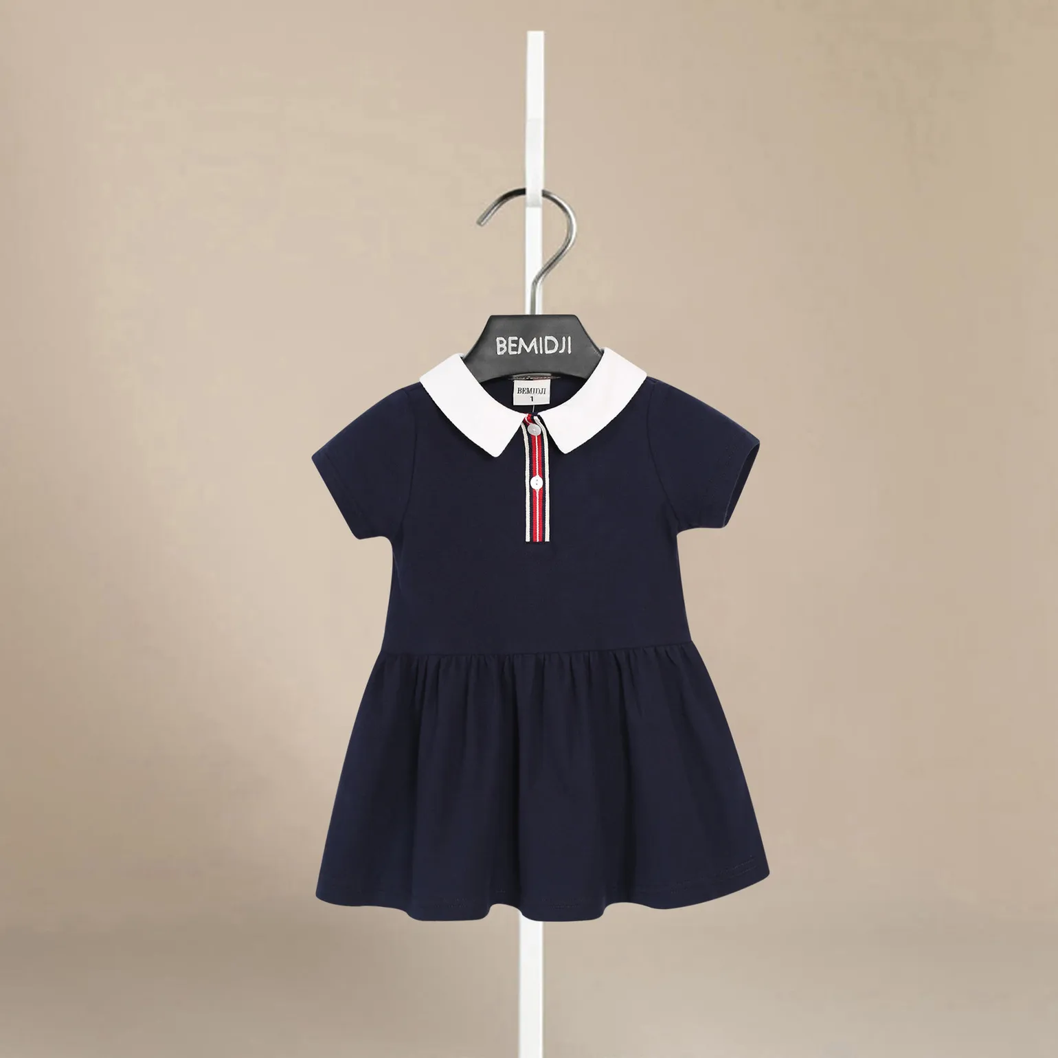 Girl Summer Dress Turn-down Collar Short sleeve baby Girl skirt cotton Casual Dresses Infant Baby Clothing Girls stripe Dresses