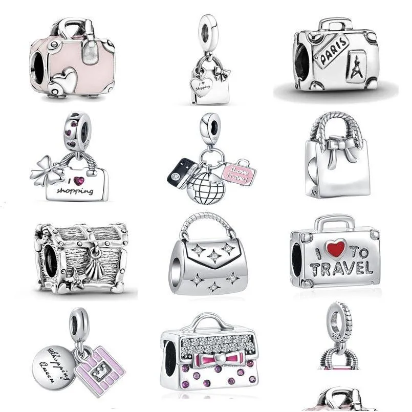 Charms Sier Fashion Bag Series Pendant Amet Fit Pandora Original Women Bracelet Diy Fine Dangle 925 Jewelry Suitcase Bead Charm Drop Dhxxz