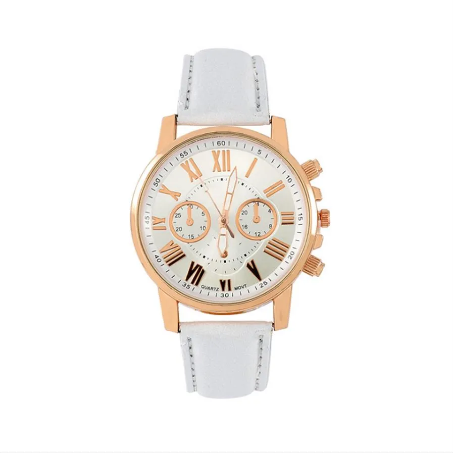 Mooie witte wijzerplaat dameshorloge Retro Genève student horloges Womens quartz trend polshorloge met lederen band Good Choice295S