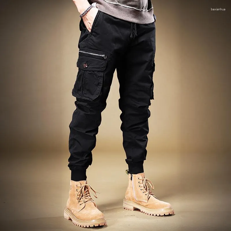 Heren Jeans Streetwear Mode Heren Losse Fit Multi Zakken Casual Cargo Broek Hombre Legergroen Broek Hip Hop Joggers Overalls