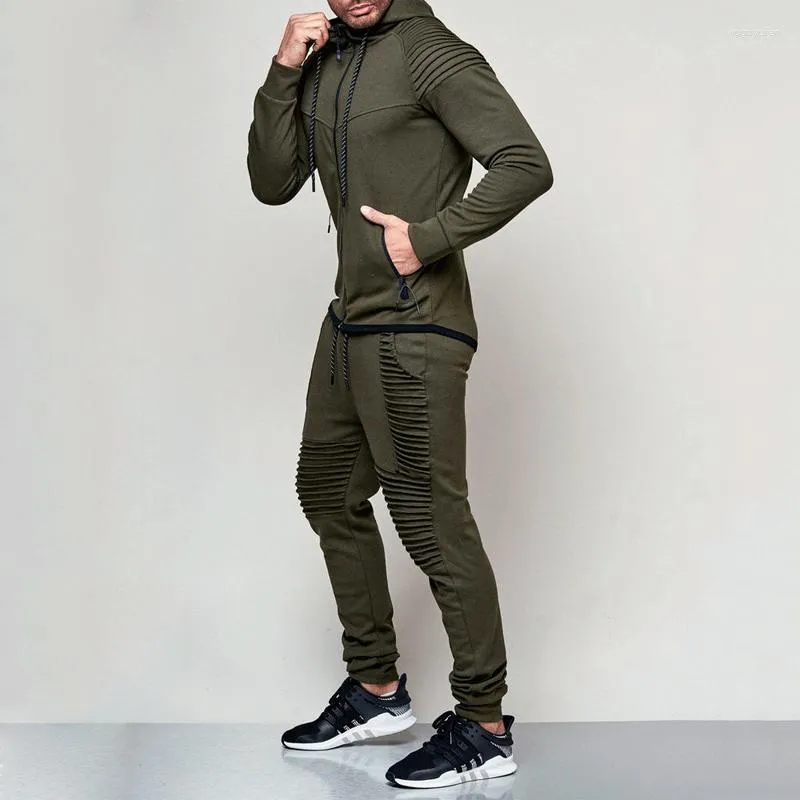 Survêtements pour hommes 2 pièces ensemble hommes mode survêtement fermeture éclair sweats à capuche de course survêtements cordon pull tenue entraînement Streetwear