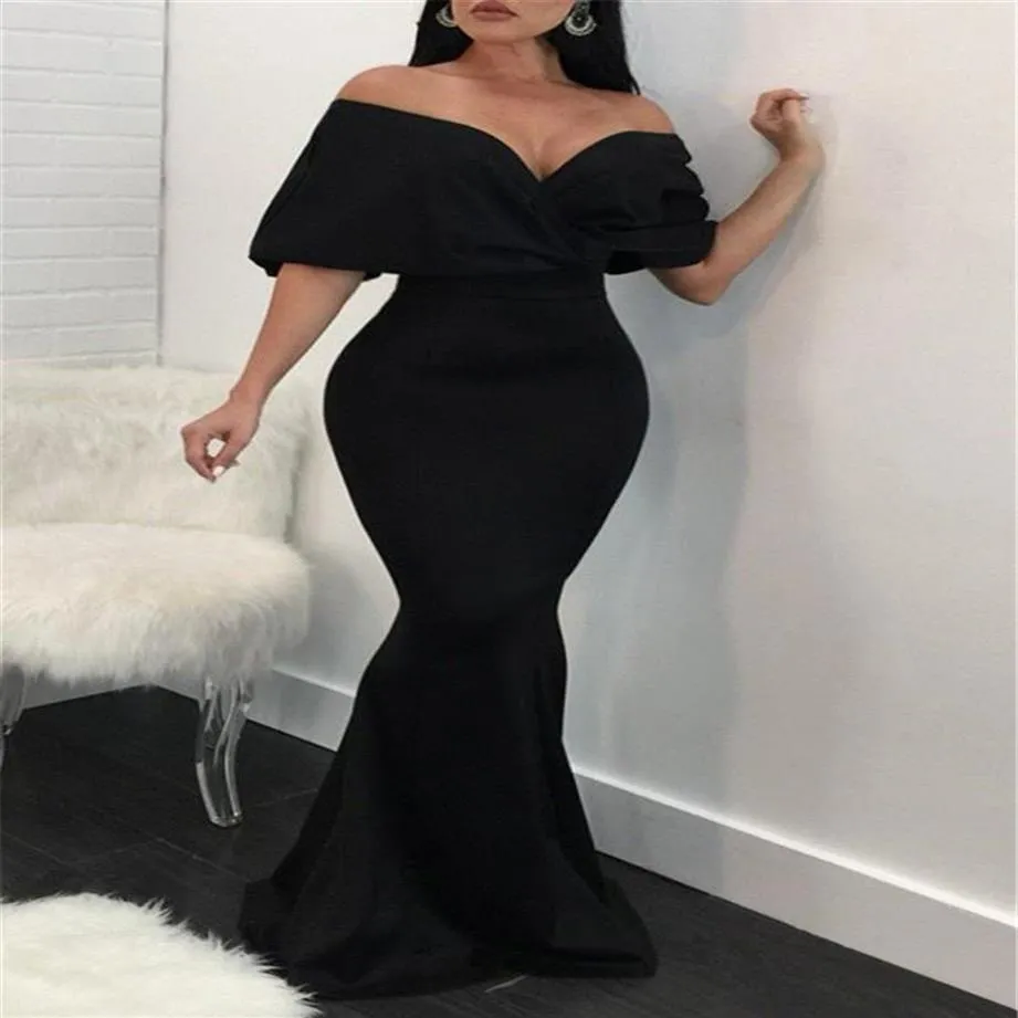 Black Mermaid Bridesmaid Dresses Gothic Country Garden Wedding Guest Maid of Honor Gowns Plus Size Off Shoulder Women Evening Prom2440