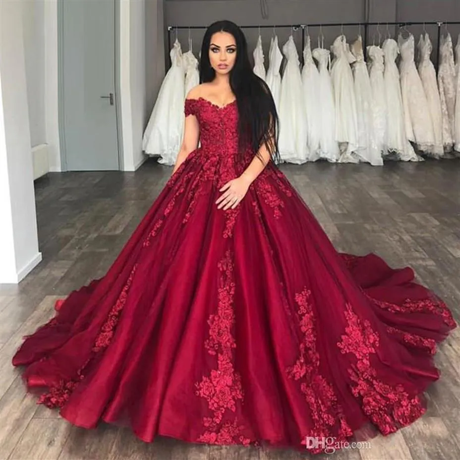 Borgogna Off-the-spalla Prom Dresses 2020 Nuovo di Vendita Su Misura Applique A-Line Pizzo Abiti Occasioni Speciali Partito di Sera Gow2866