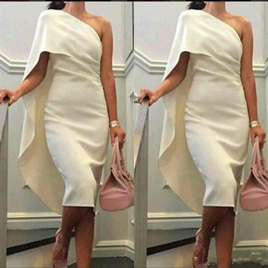2020 Krótkie sukienki koktajlowe jedno ramię w osłonie na studniowe sukienki z Cape Tea Long Długość imprezowa sukienka plus size Formal Homecoming Solens2210