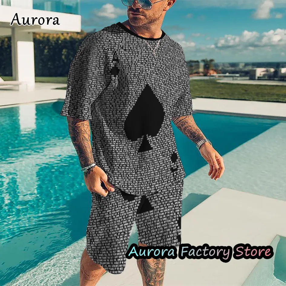 Men Short Sets Outfits 2 Piece Casual Men's Poker Print
