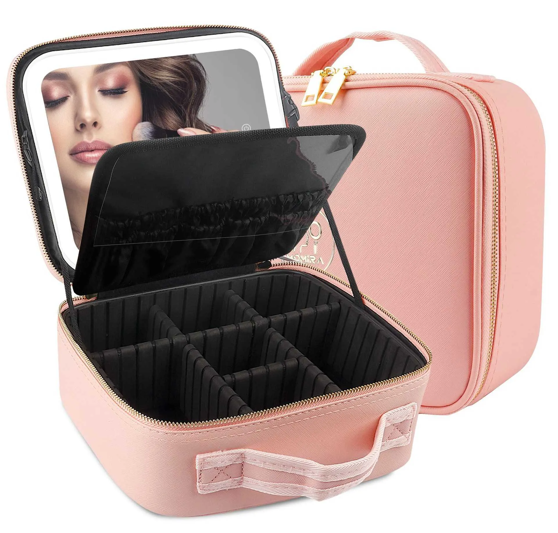 Große Kapazität LED-Make-up-Tasche mit Licht, Spiegel, tragbare Reise-Kosmetik-Aufbewahrungstasche mit Licht-Aufbewahrungsbox 230715