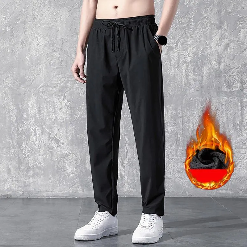 Pantaloni da uomo Pantaloni sportivi in pile caldo con tasche Pantaloni sportivi Jogger da allenamento con coulisse invernale Taglie forti Dritto