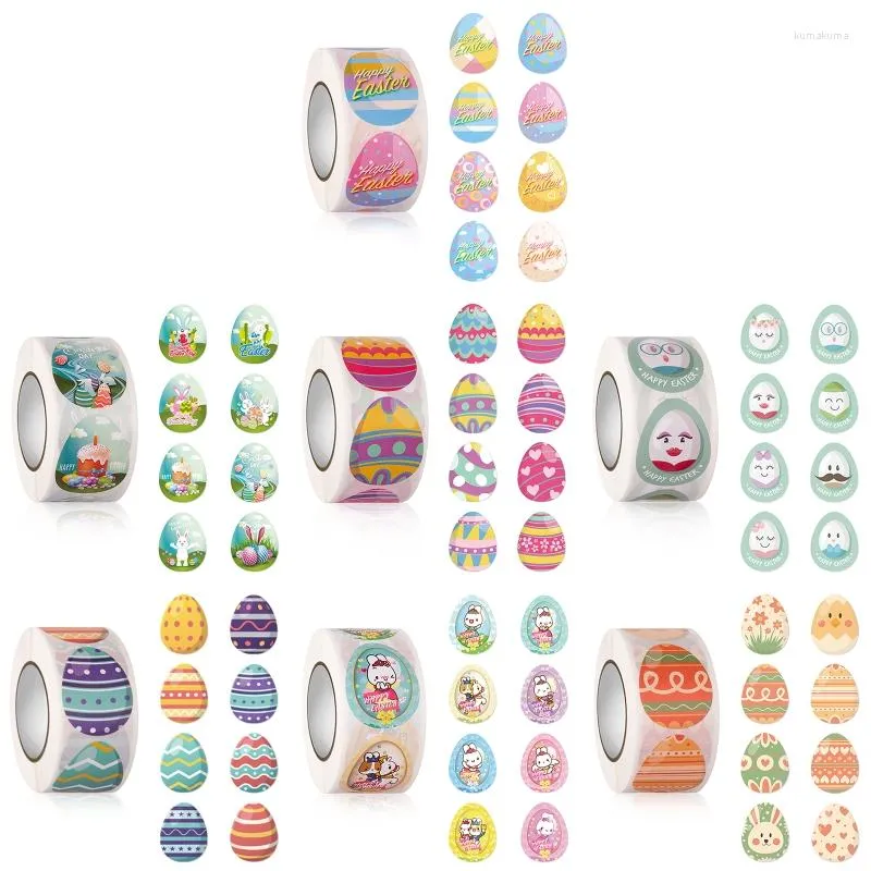 Present Wrap 581C Happy Easter Oval Sticker Roll Self Lime Egg Decal Seal Label Tag för Home Festival Party Wrapping Sealing