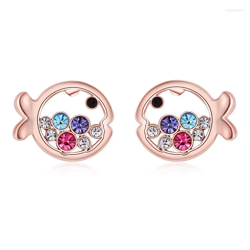 Studörhängen ER-00146 KOREAS MODE RHINESTONE Earings Birthday Present Gold Plated Cute Fish for Women föremål med