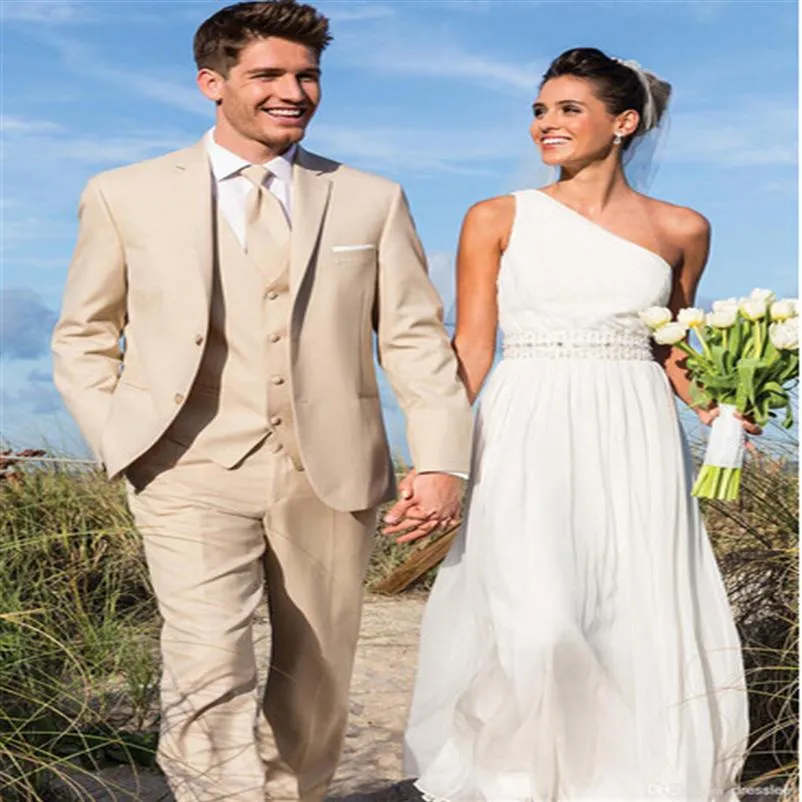 NOWOŚĆ BEIGE MEN SUITS Wedding Tuxedo for Men Custom Made Beach Mens Suits Prai Groom Tuxedo Obśódtość 275z