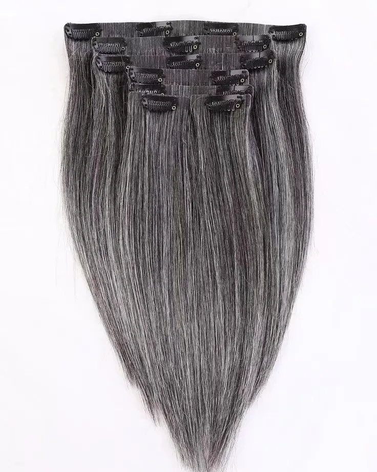 Save Big on Bulk Salt And Pepper Hair Extensions Clip In Human Hair Clip In  Extensions Straight Gray Silver 30% Gray Mixed 70% Black Seamless PU Weft 