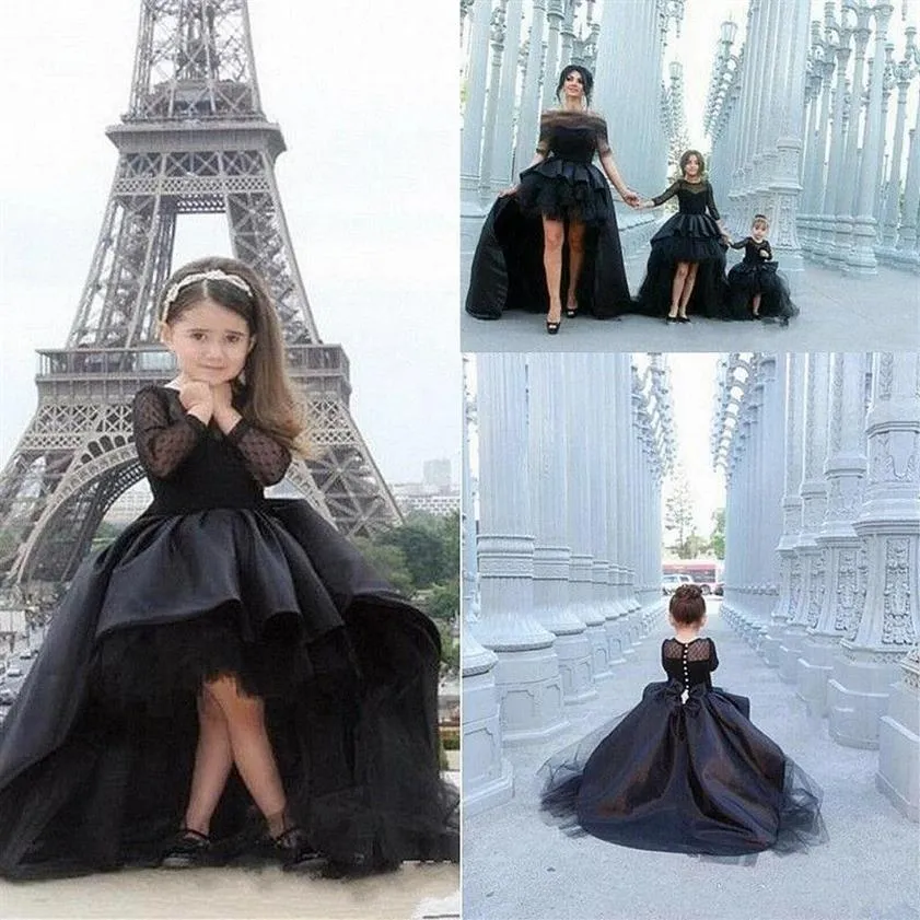 Noir Hi-Lo Tulle Enfants TUTU Robes De Fille De Fleur Première Communion Fête De Bal Princesse Robe De Demoiselle D'honneur De Mariage Occasion Formelle Dress291Q