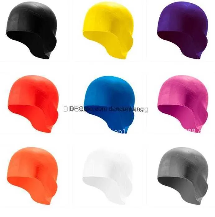 Silicone Rubber Swimming Cap Adult Men Women ears Waterproof Swim Caps Flexible stretch Hat water pool AccessoriesKeep Hair Dry