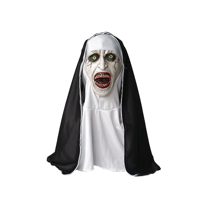 Horror Ghostface Nun Cosplay Mask Scary Scream Makeup Halloween Costume Party Latex Headgear Thriller Grimace Haunted House Mask