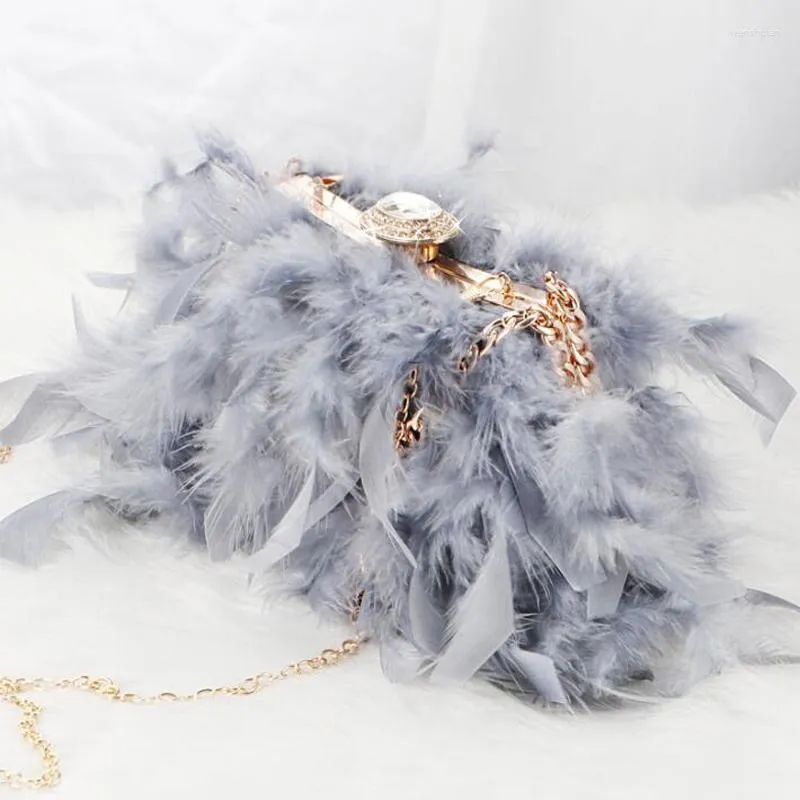 Evening Bags Luxury Real Ostrich Feather Handbag Fashion Party Clutches Women Handle Dinner Purse Ladies Bride Gift