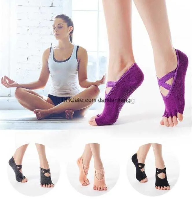 Chaussettes de yoga Chaussettes de massage Pilates antidérapantes avec exercice de préhension Entraînement de gymnastique pour femmes Chaussettes en coton pour le sol de la maison à l'intérieur