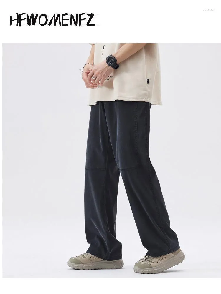 Men's Pants Casual Sportwear Full For Men 2023 Summer Male Fashion Solid Pockage Button Trousers Midi Wiast Wide Length Bottom