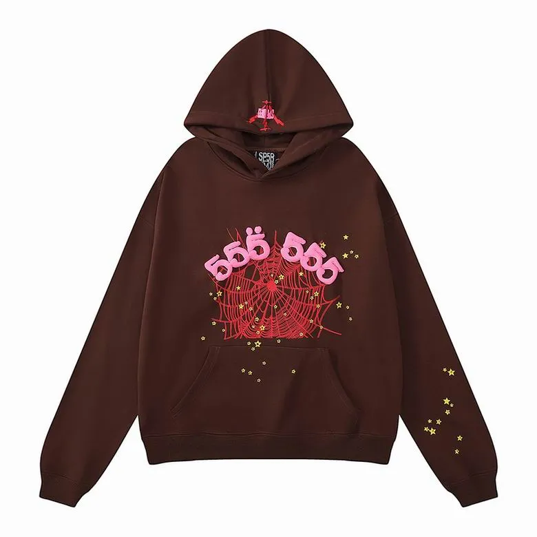 Spider Hoodie SP5der 555555 Hoodie Mens Womens High Quality Angel Number Puff Puck Prish Printing Graphic Spider Sweatshirts Dooclothing Brown