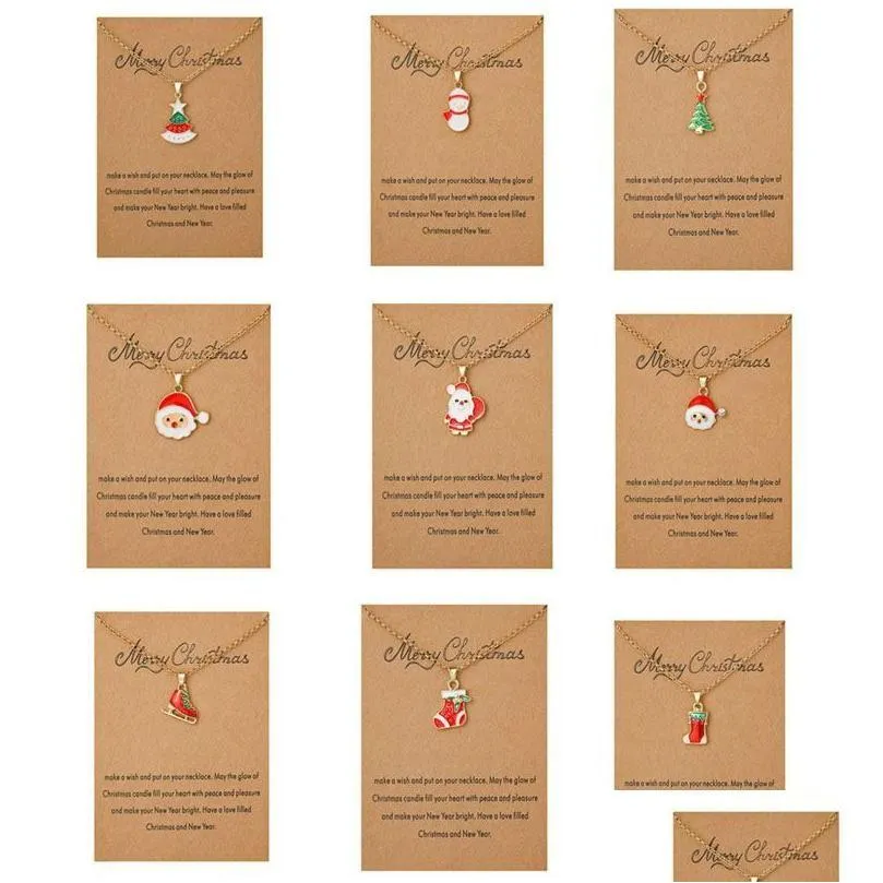 Hanger Kettingen Vrolijk Kerstfeest Ketting Met Cadeaubon Kerstman Boom Sok Sneeuwpop Gouden Kettingen Voor Vrouwen Meisjes Partij Sieraden Dr Dhbph