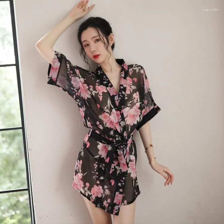 Этническая одежда сексуальная кимоно яката для женщины летнее платье японское юката для купания халат цветочная одежда для сна, прозрачная апелляция Мини